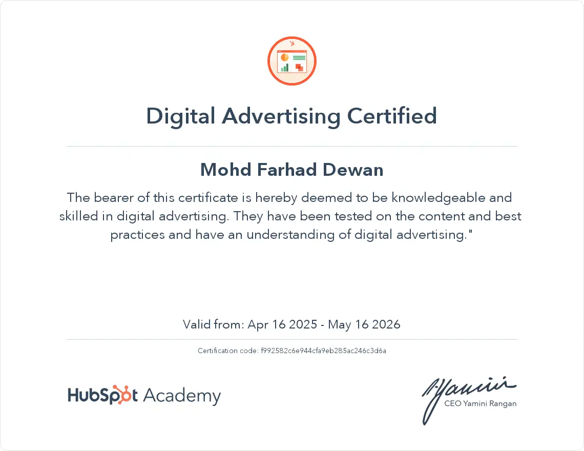 HubSpot Digital Advertising Certified