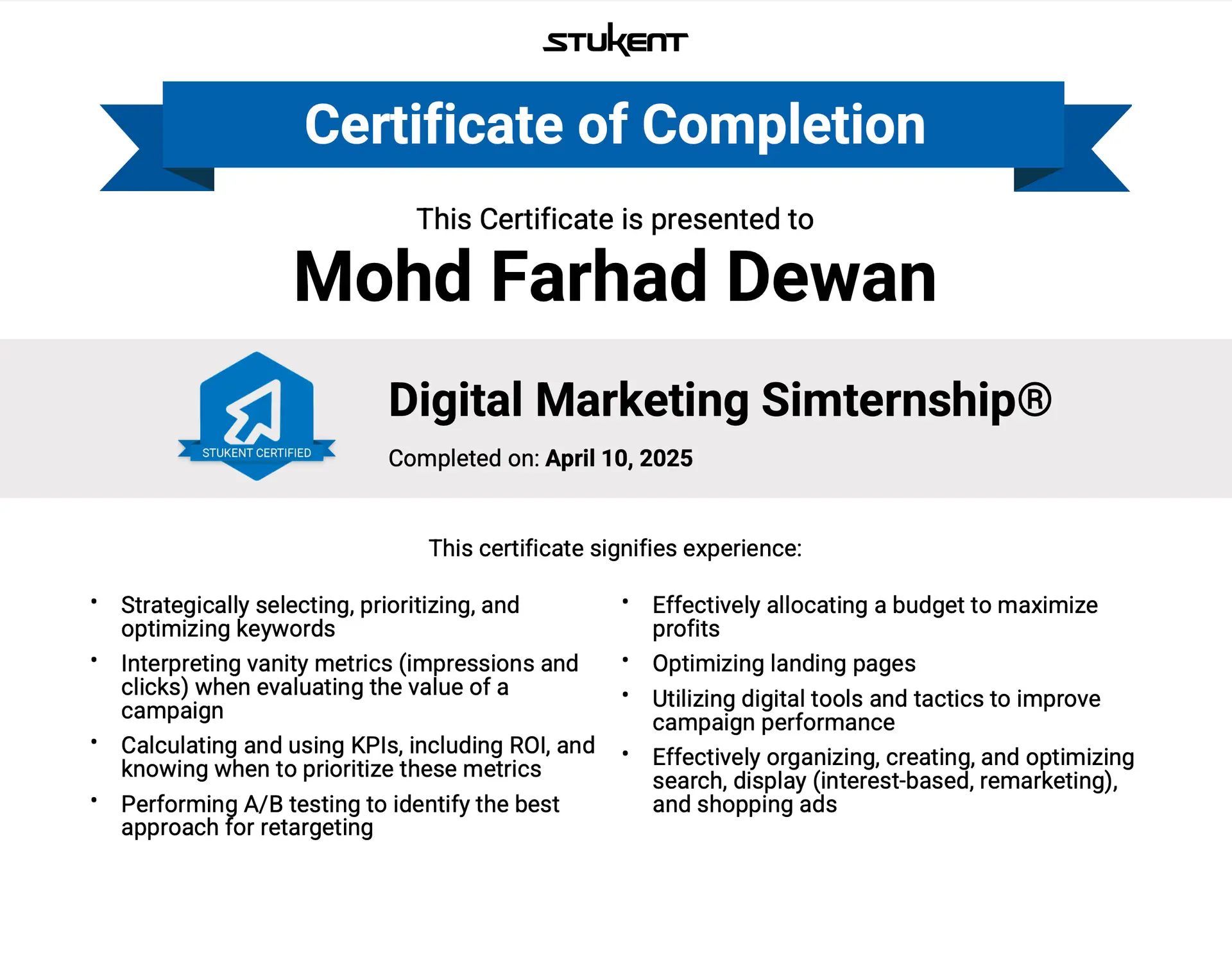 STUKENT Digital Marketing Simternship