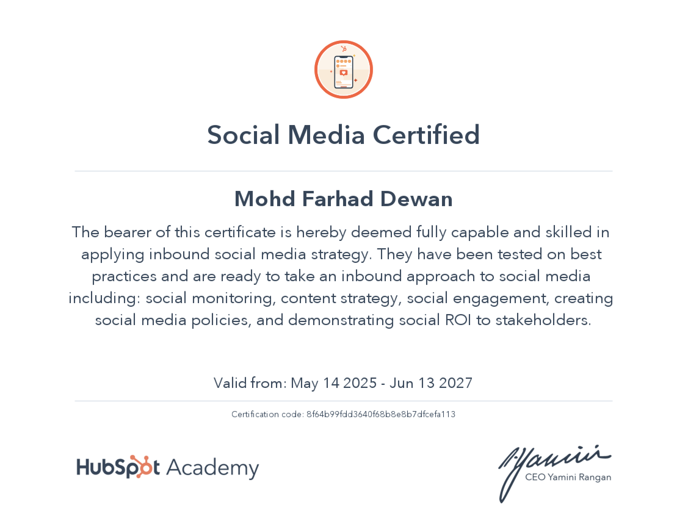 HubSpot- Social Media Certified